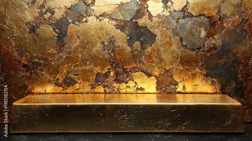 Gold metallic platform on rusty gold marble background. photo