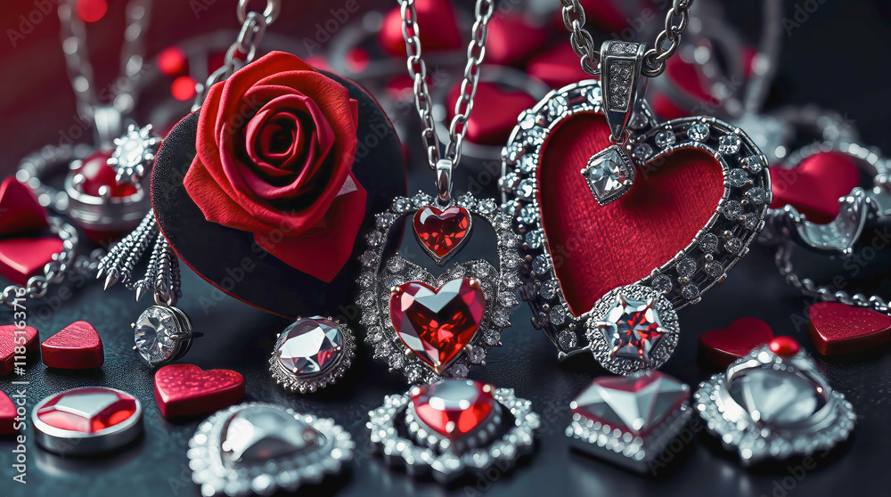 AI-generated images of celebrating Valentine's Day showcasing Valentine's jewelry celebrating love and affection AI-generated images of celebrating Valentine's Day showcasing Valentine's jewelry celebrating love and affection