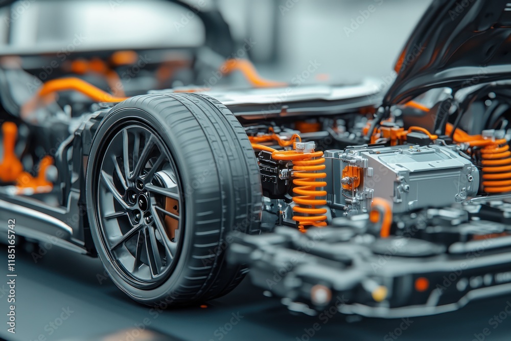 Fototapeta premium Cutaway View of an Electric Car's Chassis