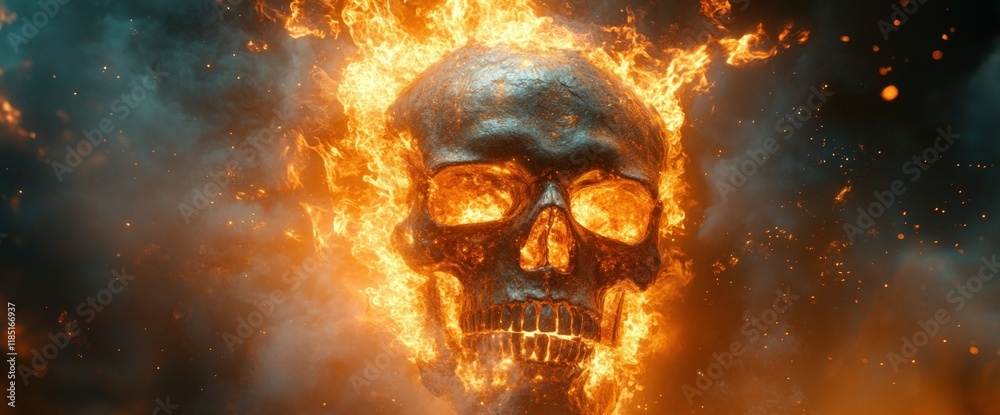 Flaming skull engulfed in fire and smoke. (1) Flaming skull engulfed in fire and smoke. (1)