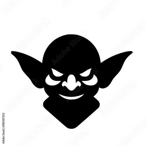 Smiling mischievous goblin head logo icon silhouette vector illustration