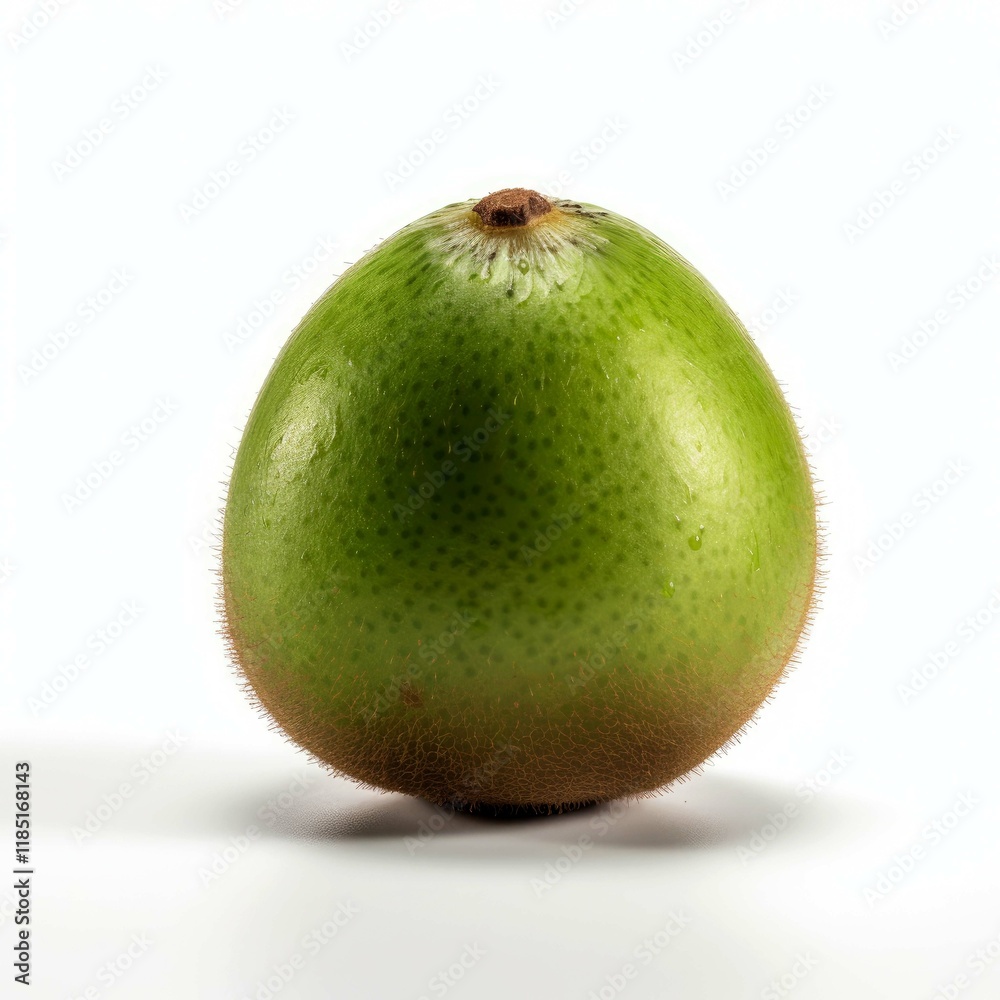 Close-up of a Single Fresh Green Kiwi Fruit, Isolated on White Background. Healthy, Juicy, and Delicious Tropical Treat. Close-up of a Single Fresh Green Kiwi Fruit, Isolated on White Background. Healthy, Juicy, and Delicious Tropical Treat.