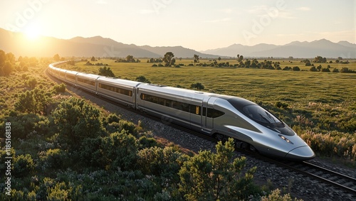 Wallpaper Mural Futuristic high speed train speeding through picturesque countryside under the golden afternoon sun Torontodigital.ca
