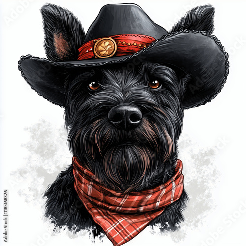 Scottish terrier cowboy country dog illustration  photo