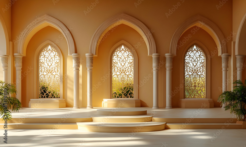 Fototapeta premium Sunlit Arabian Palace Interior Display