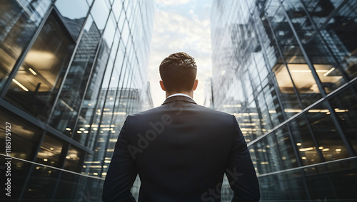 Wallpaper Mural Back view of a young businessman standing in front of a building Torontodigital.ca