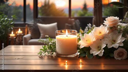 Elegant Candle with Floral Arrangement - Romantic and Pretty Decor