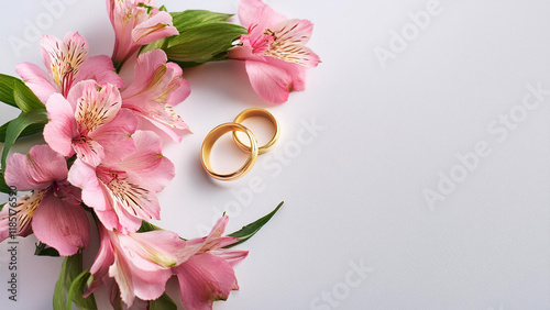 Elegant Wedding Rings with Pink Flowers - Romantic Wedding or Engagement Mockupp