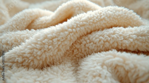 Soft beige fleece fabric texture with plush folds and patterns