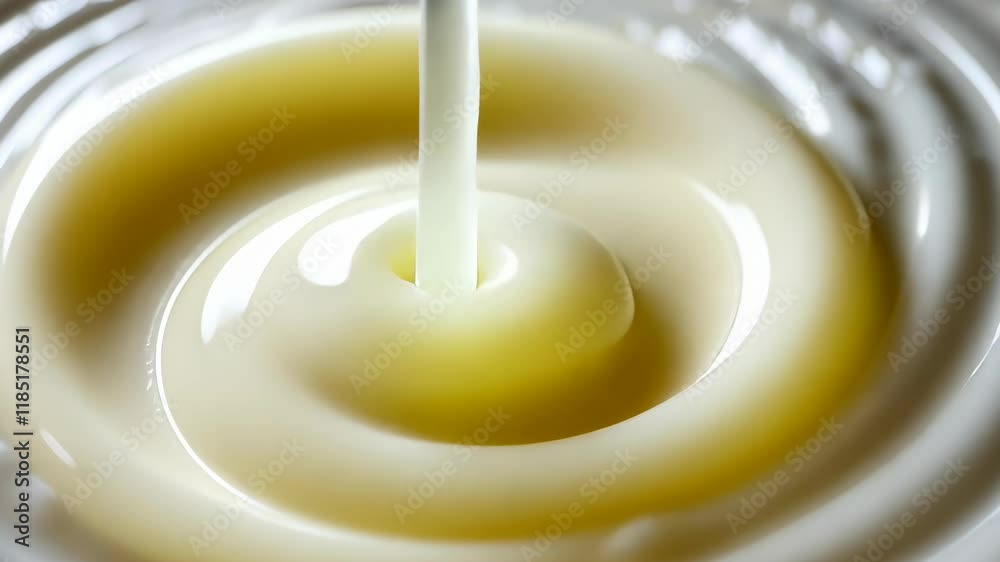 Creamy texture of liquid being poured into a swirling mixture in a bowl in a bright kitchen setting Creamy texture of liquid being poured into a swirling mixture in a bowl in a bright kitchen setting