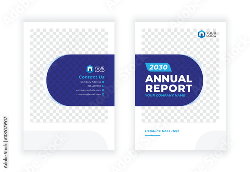 Annual report brochure flyer template, Blue cover design, business advertisement, magazine ads, catalog vector layout in A4 size