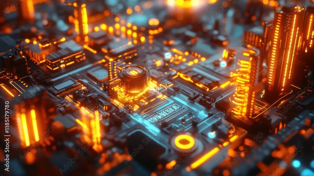 Obraz premium Cyberpunk Cityscape: A Glowing Circuitry