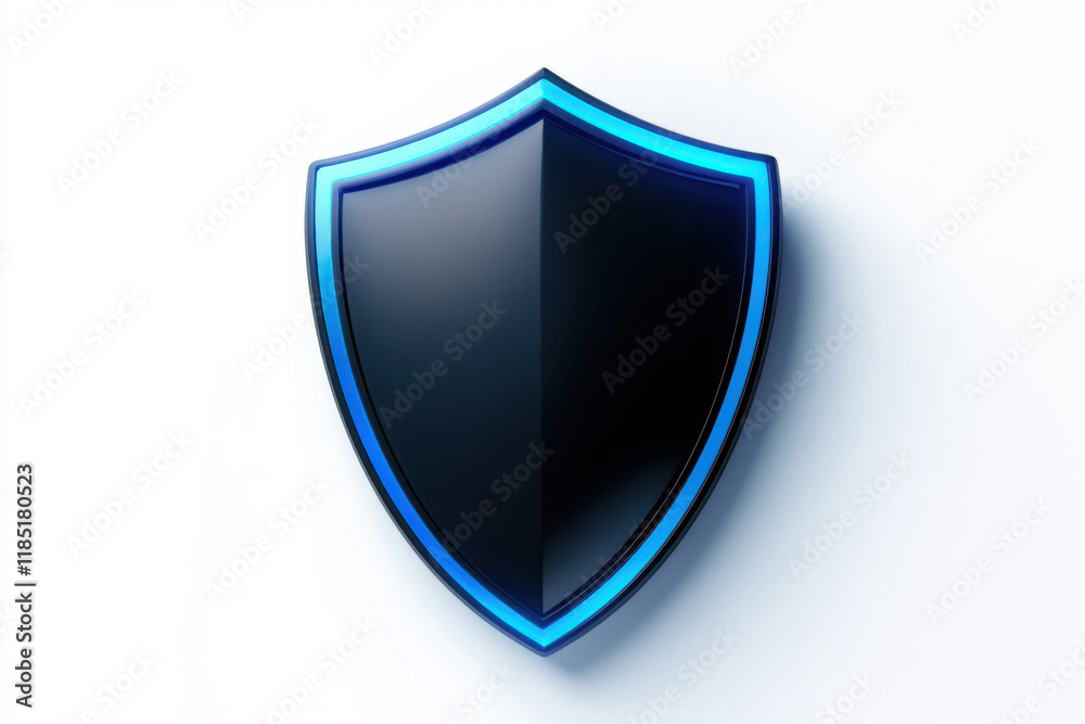Futuristic shield icon with glowing blue edges, symbolizing protection and security Futuristic shield icon with glowing blue edges, symbolizing protection and security