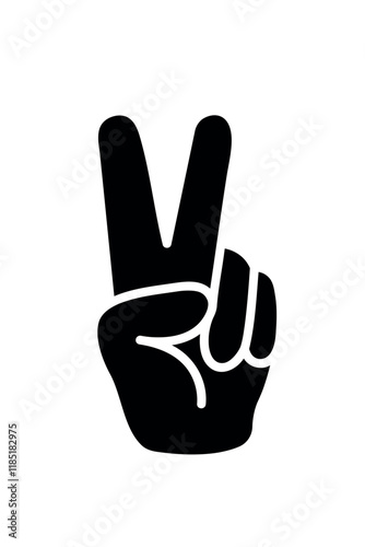 peace hand gesture, V victory or peace sign, black vector icon