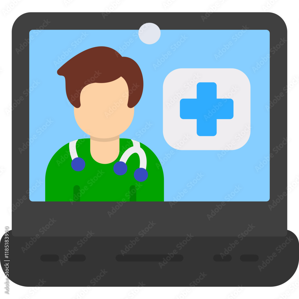 Laptop with doctor's screen Icon Laptop with doctor's screen Icon