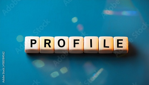 プロフィールを意味する英語のフレーズPROFILEの文字が書かれた光るキューブブロック。 aiで生成 photo