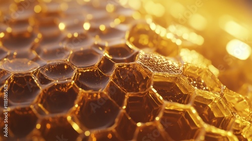 Golden Honeycomb Close-Up Texture photo