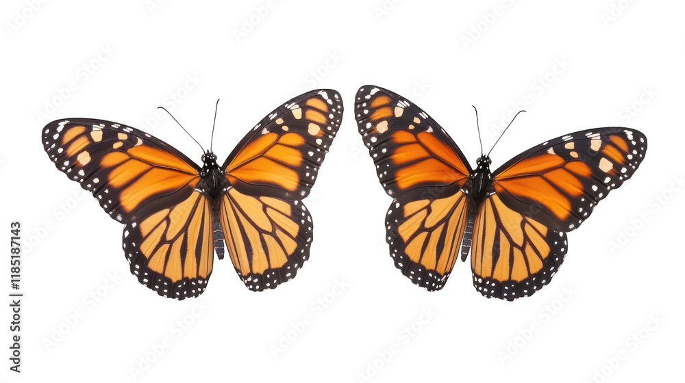 Fototapeta premium A Monarch Butterfly with its wings fully spread, isolated transparent background