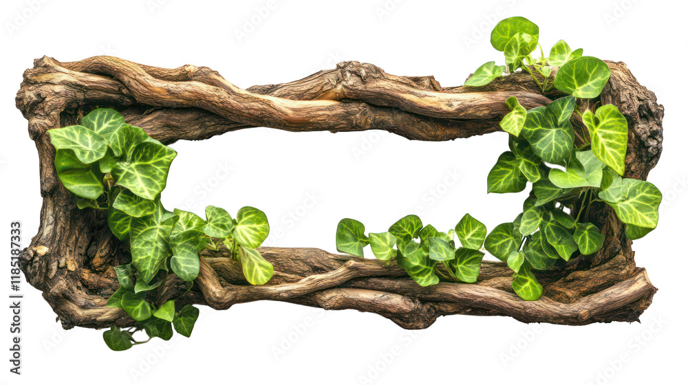 Fototapeta premium A natural frame made of wooden tree branches, isolated transparent background