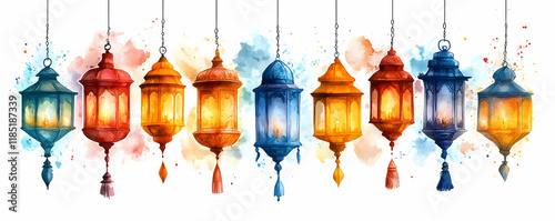 Festive Hanging Lanterns Watercolor