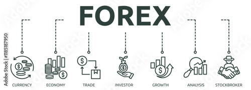 Printforex outline banner icon of currency, economy, trade, investor, growth, analysis, stockbroker
