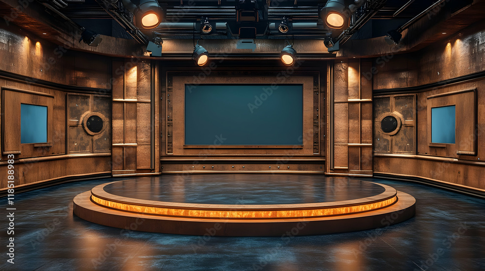 Obraz premium Steampunk stage, studio, presentation, backdrop, lights