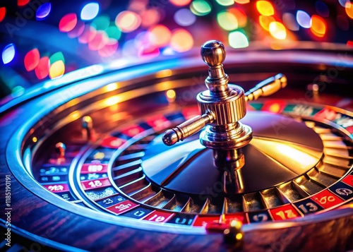 Dramatic Low-Light Roulette Wheel Spin, Casino Gamble, Close-up photo