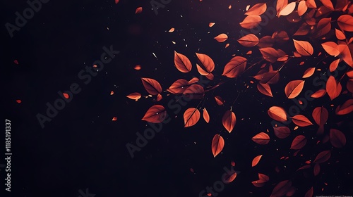 Red Leaves Falling Against Dark Background photo