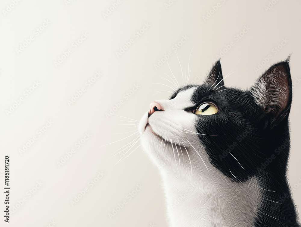 Obraz premium Exquisite Cat Portrait: A Detailed Illustration Celebrating Feline Elegance and Charm on a Crisp White Background – Ideal for Cat Lovers and Art Aficionados.