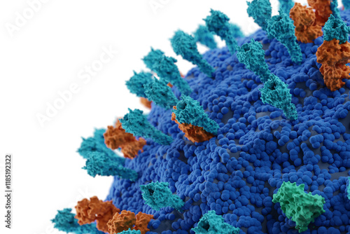 Human metapneumovirus or HMPV, virus causing upper and lower respiratory infection. 3d illustration medical imagery concept. photo