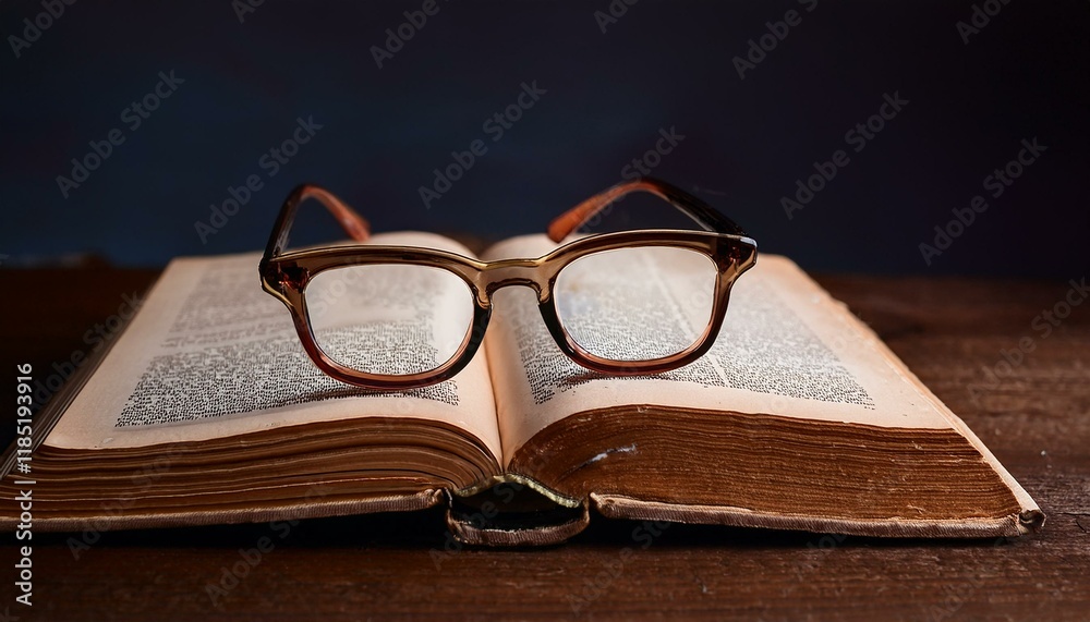 Spectacles resting on an open antique book. Spectacles resting on an open antique book.