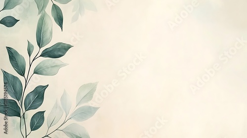 Elegant Green Leaves on a Beige Background