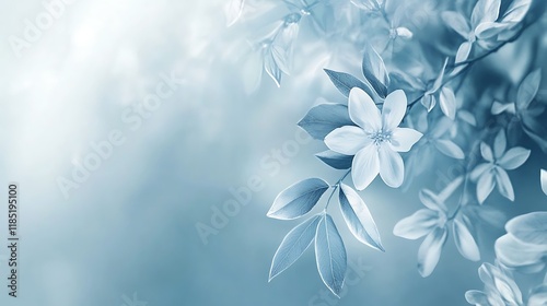 Delicate Blue Flowers and Leaves in Springtime