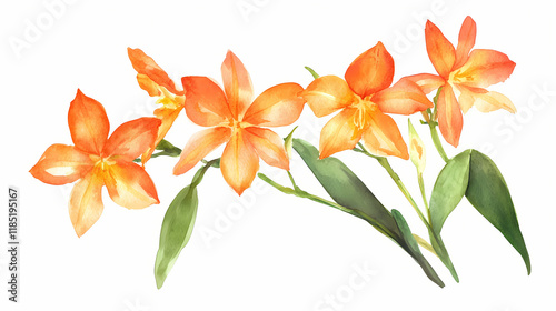 Epidendrum radicans, starshaped orange flowers, lively watercolor, wild garden, watercolor, isolate. starshade. illustration. Starshade. Illustration photo