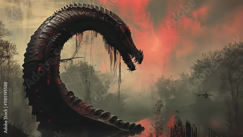 A giant swamp serpent emerging from the depths of waters