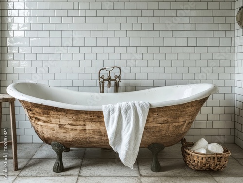 Antique clawfoot bathtub in...