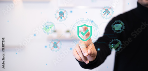 cybersecurity concepts. businessman protects business and personal data from malware spyware.
