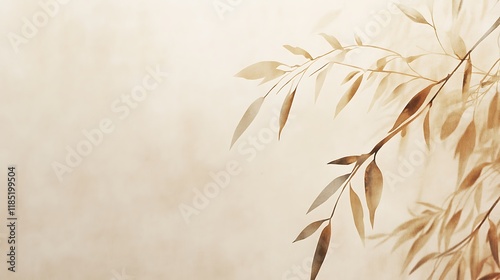 Wallpaper Mural Delicate brown branches with leaves on beige background Torontodigital.ca