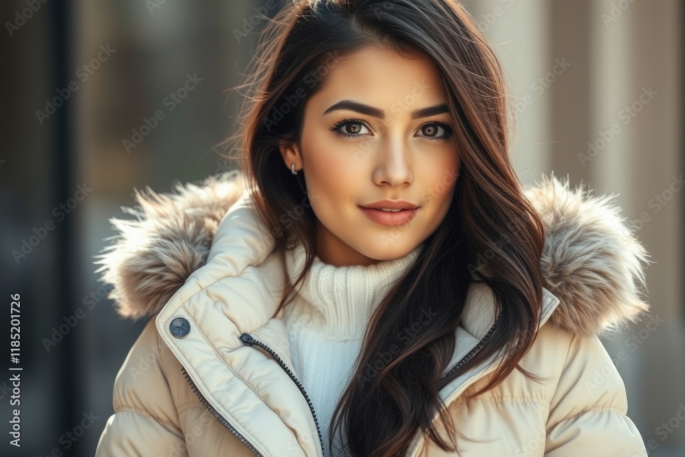 A fashionable woman showcases a trendy winter outfit while enjoying a brisk day in the city. Her warm outerwear and chic style exude confidence and warmth A fashionable woman showcases a trendy winter outfit while enjoying a brisk day in the city. Her warm outerwear and chic style exude confidence and warmth