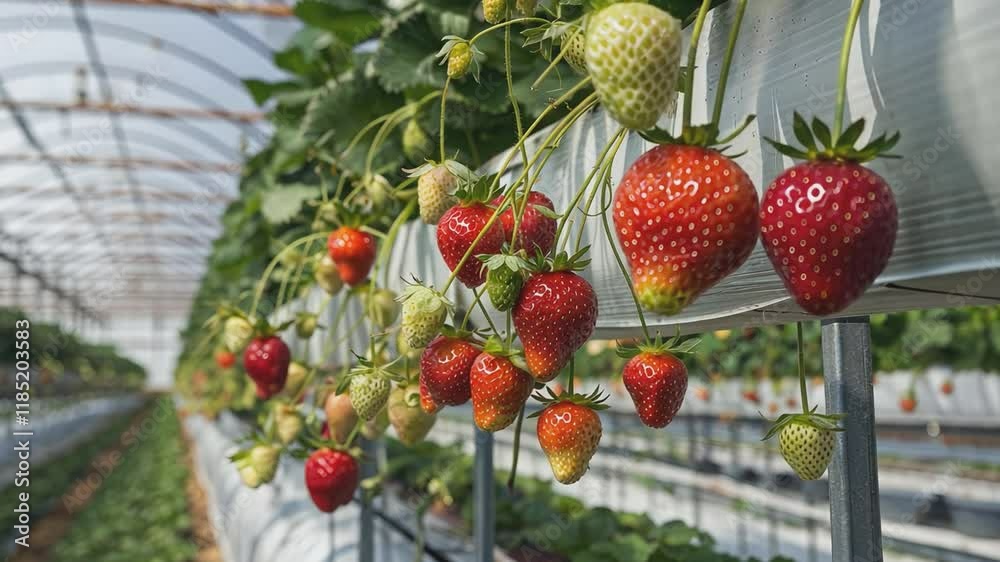 Strawberry Harvest in Greenhouse 