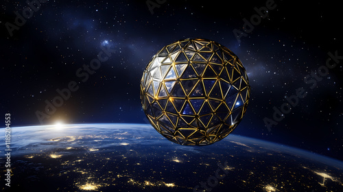 A dyson sphere around the earth. Starshade. Illustration photo