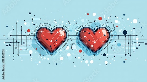 Minimal love icon with two hearts connected by a dotted line.