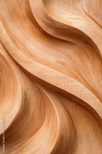 Fototapeta Naklejka Na Ścianę i Meble -  Closeup of twisted wooden pattern 3d texture wallpaper. Creative wooden surface with waves and twists of wood. 