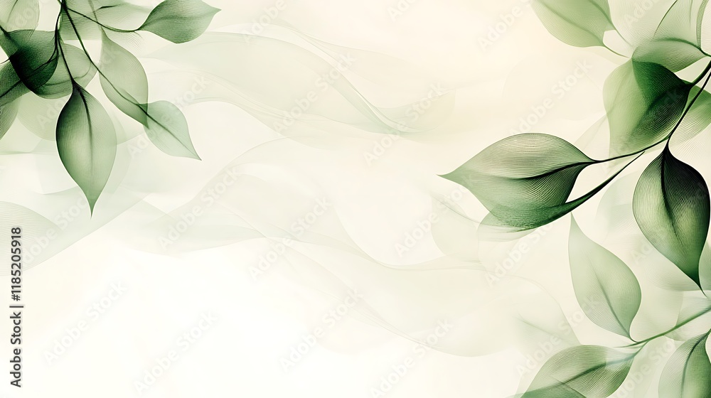Abstract Green Leaves and Flowing Lines Design Abstract Green Leaves and Flowing Lines Design