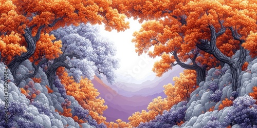 Wallpaper Mural Enchanting Autumn Forest with Vibrant Orange and Blue Foliage, Mystical Light in a Tranquil Natural Landscape, Perfect for Nature Lovers and Art Enthusiasts Torontodigital.ca