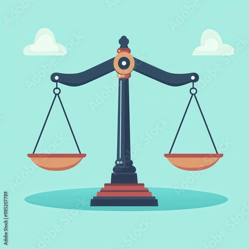 Cartoon Style Justice Scales Illustration on Light Blue Background
