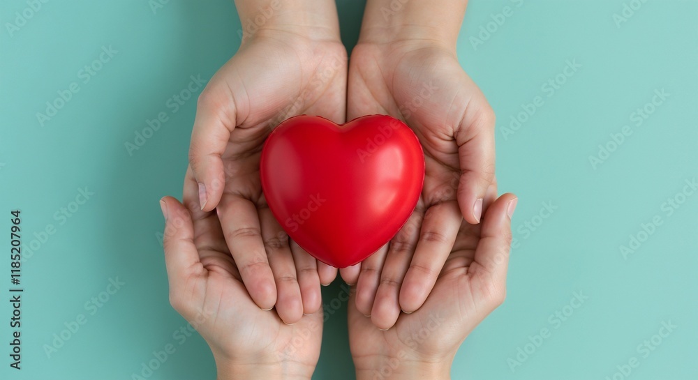 Multiple hands gathered together holding a red heart, symbolizing unity, care, and love among individuals, set against a soft teal background.
Multiple hands gathered together holding a red heart, symbolizing unity, care, and love among individuals, set against a soft teal background.