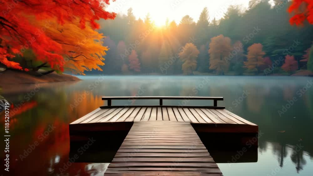 Wooden dock in the middle of a lake with a boat dock