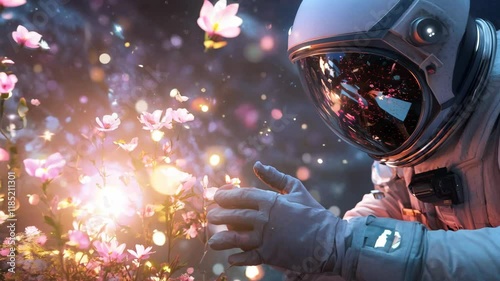 Astronaut in Futuristic Suit Explores Glowing Alien Flora on Distant Planet Adventure