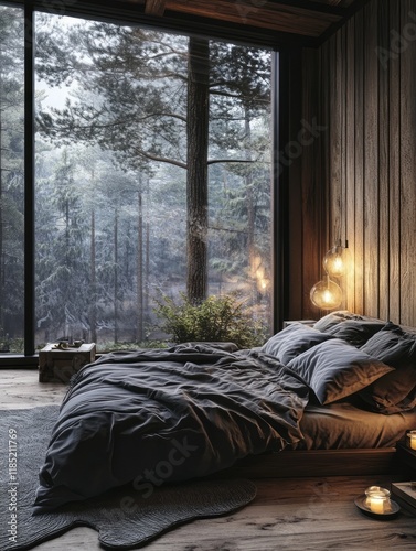 Cozy Cabin Bedroom With For...